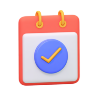 3D red and white calendar icon featuring a large blue checkmark. Represents event confirmation, task completion on schedule, or an approved date and time clearly. png
