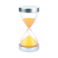 Hourglass with yellow sand flowing a 3D rendered icon symbolizing time passing deadlines countdowns waiting periods or measuring duration process png