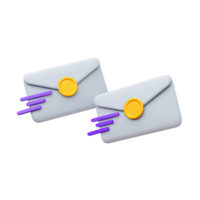 Two envelopes with varied motion lines 3D rendered icon for email exchange message flow digital communication or mail correspondence system png