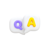 Speech bubble with Q and A letters 3D rendered icon for Frequently Asked Questions support section help information or customer service query png