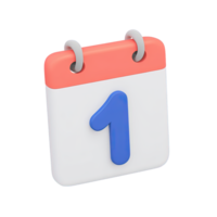 Calendar icon showing the first day number 1 a 3D rendered graphic for scheduling appointments event reminders or marking a new beginning important date png