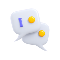 Overlapping speech bubbles with information i symbol 3D rendered icon for chat support message details online help or conversational assistance png