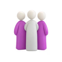 Three figures with central distinct person 3D rendered icon representing team leadership diversity unique role within a group or community focus png