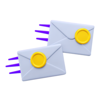 Two sealed envelopes with motion lines for sending 3D rendered icon representing secure mail important message dispatch or digital correspondence png
