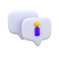 Speech bubble with information i symbol and secondary bubble 3D rendered icon for info chat help message support notification or communication png