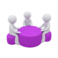 Three figures in meeting around round table a 3D rendered icon for business discussion teamwork collaboration negotiation or conference session png