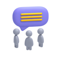 Group of figures with large speech bubble a 3D rendered icon for team discussion online forum group chat or collaborative communication platform png