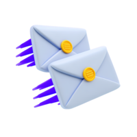 Two envelopes with motion lines indicating sending 3D rendered icon for email dispatch message delivery digital communication or mail correspondence png