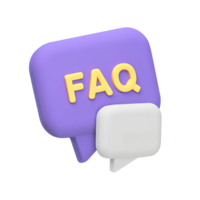 FAQ speech bubble 3D rendered icon for Frequently Asked Questions section help center customer support information or online knowledge base access png