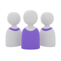 Three figures standing in a row front facing 3D rendered icon for team representation group of users audience members or staff lineup display png