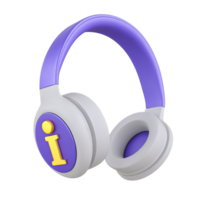 Headphones with information i symbol a 3D rendered icon for audio guides customer service information help desk or listening to instructions png