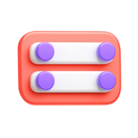 Two toggle switches or sliders a 3D rendered icon for settings control panel UI options preferences or on off adjustment functionality png