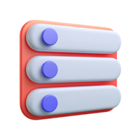 List with three items and toggle switches 3D rendered icon for checklist task management options menu settings selection or feature configuration png
