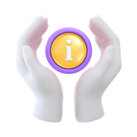 Hands cupping information i symbol 3D rendered icon for data protection secure information careful handling of knowledge or privacy concerns png
