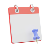 Blank calendar page with pushpin a 3D rendered icon for marking important dates setting reminders scheduling events or pinning notes for organization png