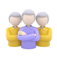 Team of three figures with leader in front a 3D rendered icon representing small business group staff colleagues or team management structure png