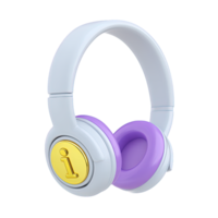 Information headphones with i symbol 3D rendered icon for audio support listening to help guides instructional content or customer service info png