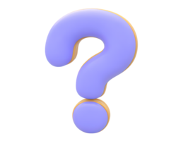 A prominent purple 3D rendered question mark icon on a light purple circular base signifying a help point information desk FAQs or a call to ask questions and seek clarity now png