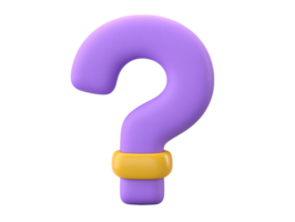 A classic purple 3D rendered question mark icon viewed from an angle representing questions uncertainty seeking solutions or the process of inquiry and exploration for important projects png