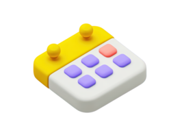 A compact 3D rendered calculator in yellow and purple colors symbolizing calculations mathematics finance accounting or budget management for personal or business financial tasks that needs one png