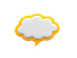 A 3D rendered speech bubble icon shaped like a cloud with a yellow outline symbolizing communication chat message dialogue or social media interaction for modern designs and apps png