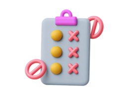 A 3D rendered clipboard with a checklist showing green checkmarks and red crosses symbolizing task management project planning decision making or to do list organization for various goals png