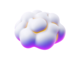 A whimsical 3D rendered cloud icon white with purple and yellow highlights suggesting creativity imagination or a unique approach to cloud technology or weather concepts for your needs png