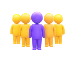 A 3D rendered icon of a group of diverse purple and yellow figures representing a team community workforce or social gathering perfect for illustrating collaboration and unity in any project png
