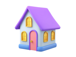 A purple 3D rendered house icon featuring arched windows and a yellow door representing quaint homes residential properties or unique architectural designs for charming visual projects easily png