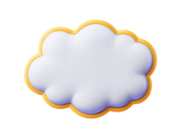 A stylized 3D rendered cloud icon white with a bright yellow outline suitable for weather applications childrens illustrations or cheerful user interface elements for positive vibes always png