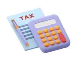 A 3D rendered icon of a tax form a pen and a calculator symbolizing tax season accounting financial planning or budget calculations this detailed graphic is isolated for versatile use easily png