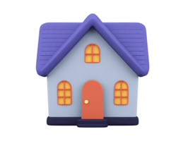 A charming 3D rendered house icon with a purple roof white walls and yellow windows symbolizing home property real estate or housing ideal for web and app interfaces for sweet concepts png