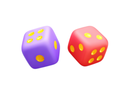 3D rendered pair of dice one purple one red both with yellow pips Symbolizes games chance gambling luck risk or probability Engaging visual for fun png
