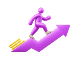 3D rendered pink figure running up purple arrow with coins on it Dynamic icon symbolizes financial growth investment success or career progression graphic png