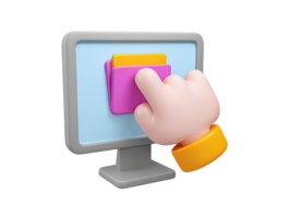 3D rendered hand pointing at rising bar graph on computer monitor Represents data analysis business intelligence financial reporting or online trading png
