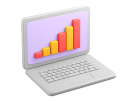 3d rendido computador portátil computador exibindo colorida Aumentar Barra gráfico ilustra o negócio analytics dados visualização financeiro crescimento ou conectados relatórios png
