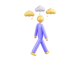 A 3D rendered icon of a figure walking under a mix of clouds and a shining sun representing changing conditions future optimism or a journey with varied experiences png