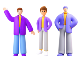 A 3D rendered icon of a diverse group of three business people waving in a friendly gesture symbolizing teamwork collaboration welcome and positive global business png