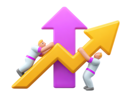 3D team pushes large arrow up over bar chart for business development success financial increase teamwork achieving progress A dynamic visual for improvement png