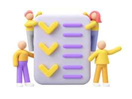 3D group works on large checklist for project management task organization collaboration achieving collective goals efficiently A clear visual for productivity png