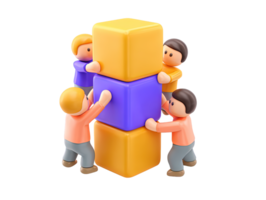 3D diverse group constructs with colorful blocks for collaboration teamwork creating solutions development building strong foundations A playful graphic for unity png