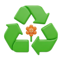 3D rendered icon of a green recycle symbol with a flower in the center representing environmentalism sustainability ecofriendly practices and flora png