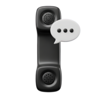 3D rendered icon of a classic telephone receiver with a speech bubble and ellipsis indicating a voice call ongoing conversation or phone line png