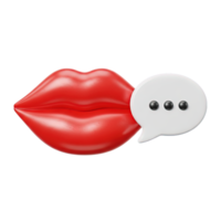 3D rendered icon of red lips alongside a speech bubble with an ellipsis symbolizing voice message speaking gossip or ongoing vocal communication art png