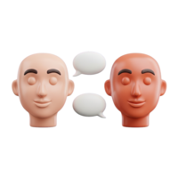 3D rendered icon of two human heads with empty speech bubbles representing a conversation dialogue discussion or interpersonal communication design png