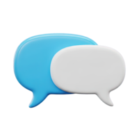 3D rendered icon of overlapping blue and white speech bubbles representing conversation dialogue chat communication or online discussion forum png