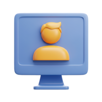 Detailed 3D rendered icon of a computer monitor with user profile symbol for personal computing account access and digital identity online webapps png