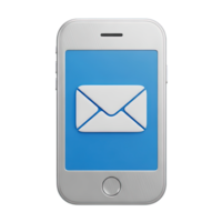 3D rendered icon of a mobile phone screen with an envelope symbol for digital mail electronic messaging or mobile communication applications today png