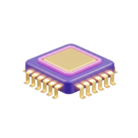 Microchip CPU 3D icon symbolizing technology, processing power, and computing. Isolated render for tech websites, hardware presentations, software visuals. Detailed electronics graphic. png