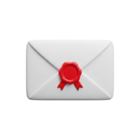 Envelope with red wax seal 3D icon for formal mail and official correspondence. Isolated render for invitations, certificates, secure messaging. Classic graphic for communications. png